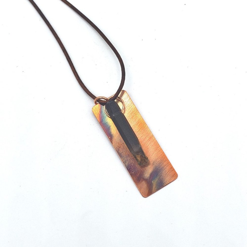 Fire Painted Copper Pedant with Smokey Quartz